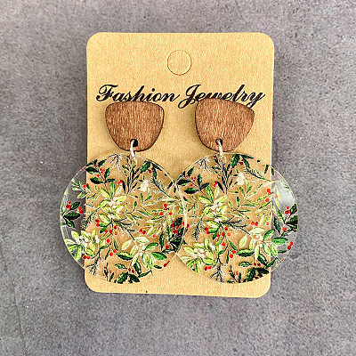 Transparent Acrylic Wood Dangle Stud Earrings FS-WG0124A-02-1
