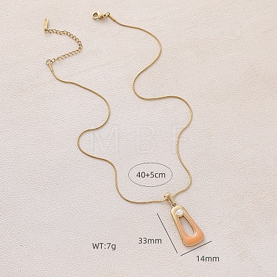 Minimalist 304 Stainless Steel Enamel with Imitation Pearl Trapezoid Pendant Necklaces for Women DN6458-1