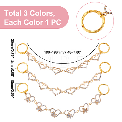   2 Sets Alloy Crystal Rhinestone Heart with Butterfly/Heartbeat/Infinity Link Shoe Decoration Chain FIND-PH0009-95-1