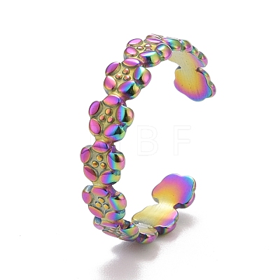 Rainbow Color Ion Plating(IP) 304 Stainless Steel Flower Wrap Open Cuff Ring for Women RJEW-A005-17-1