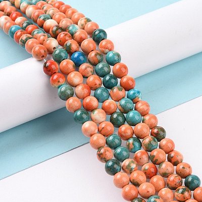 Synthetic Ocean White Jade Round Bead Strands G-M165-6mm-04-1