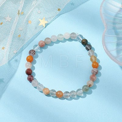 6.5mm Round Natural Rutilated Quartz Beaded Stretch Bracelets for Women Men BJEW-JB10490-1