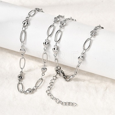 304 Stainless Steel Heart Link Chain Necklaces for Women NJEW-A046-02B-P-1
