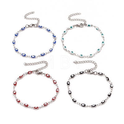 Enamel Horse Eye Link Chains Bracelet BJEW-P271-05P-1