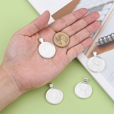 Flat Round Alloy Pendant Cabochon Settings LS-PALLOY-A15654-S-NF-1