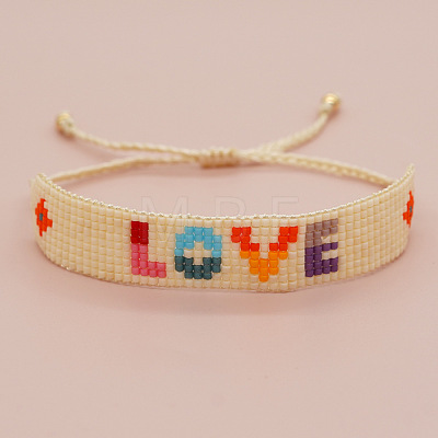 Bohemia LOVE & Rhombus Glass Seed Bead Braided Bead Bracelets CX8298-1-1