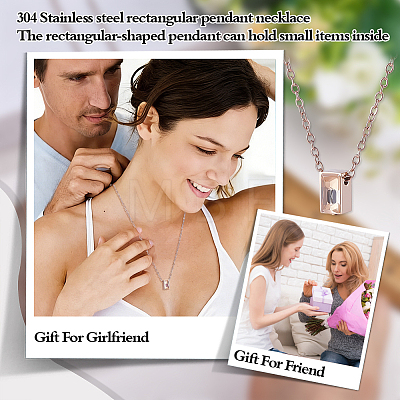 304 Stainless Steel with Clear Glass Rectangle Pendant Urn Ashes Necklaces for Women Men NJEW-WH0013-83RG-1