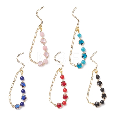 Glass & Natural Mixed Gemstone Beads Link Chain Bracelets BJEW-JB13231-1
