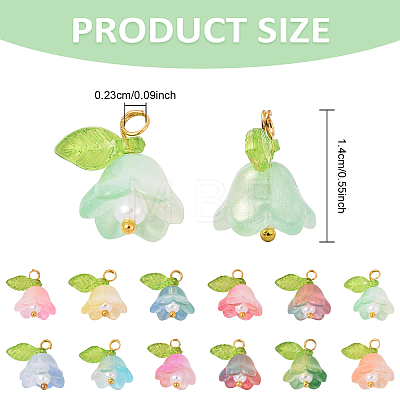 10Pcs Acrylic & Glass Flower Pendants PALLOY-YW00116-01-1