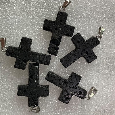 Natural Lava Rock Pendants G-PW0006-02P-18-1