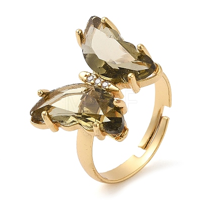 Adjustable Brass Glass Finger Rings RJEW-P148-A01-08-1