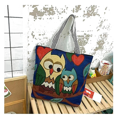 Cartoon Owl Pattern Canvas Women's Tote Bags PW-WG2D758-06-1