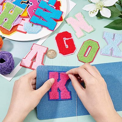 Alphabet Towel Embroidery Style Cloth Iron on/Sew on Patches DIY-WH0308-183-1