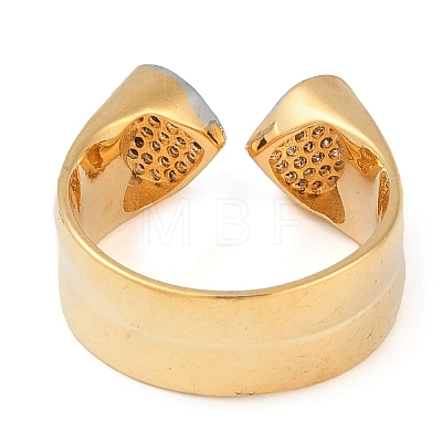 Heart Brass Micro Pave Clear Cubic Zirconia Open Cuff Ring for Women RJEW-Q819-20G-1