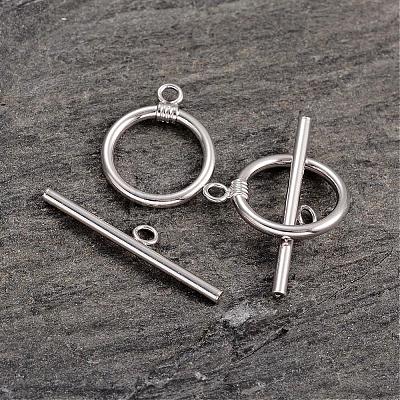 Platinum Plated Ring 925 Sterling Silver Toggle Clasps STER-K014-H733-15mm-P-1