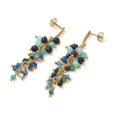 304 Stainless Steel with Natural Mixed Gemstone Stud Earrings EJEW-JE07520-01-1