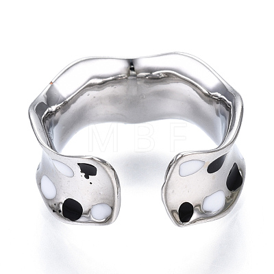 Clear Cubic Zirconia Wave Open Cuff Ring with Enamel RJEW-N039-03P-1