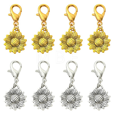 8Pcs 2 Colors Sunflower Alloy Pendant Decorations HJEW-YW00565-1