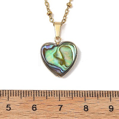 Heart Natural Abalone Shell/Paua Shell Pendant 304 Stainless Steel Satellite Chain Necklaces for Women NJEW-JN06368-1