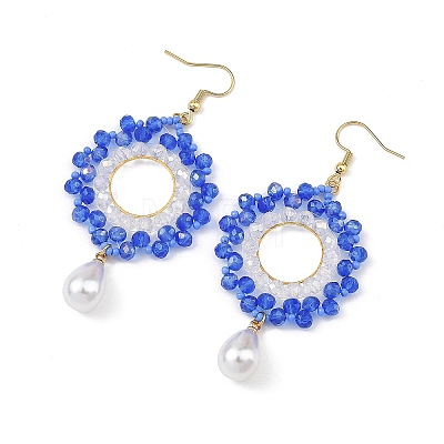 Brass Glass Beads Dangle Earrings EJEW-MZ00764-01-1