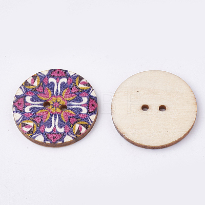 2-Hole Printed Wooden Buttons BUTT-S022-01-LF-1