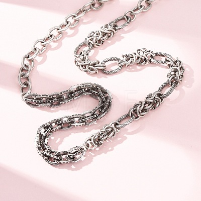 Vintage 304 Stainless Steel Mixed Chain Necklaces NJEW-C115-11AS-1