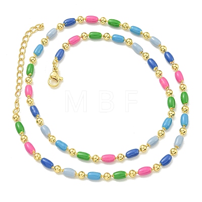 Brass Enamel Column Link Chain Necklaces NJEW-H039-10B-02G-1