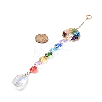 Natural & Synthetic Mixed Gemstone Tree with Glass Window Hanging Suncatchers HJEW-JM00853-04-1