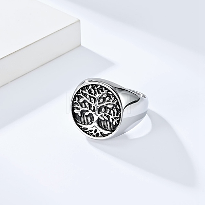 Retro Titanium Steel Tree of Life Finger Ring FIND-PW0020-06A-AS-1