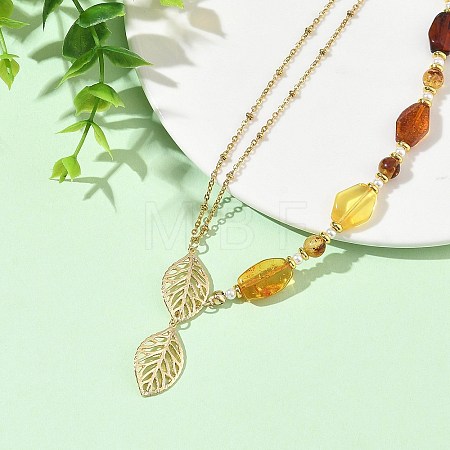 304 Stainless Steel Leaf Pendant Necklaces NJEW-JN06038-1