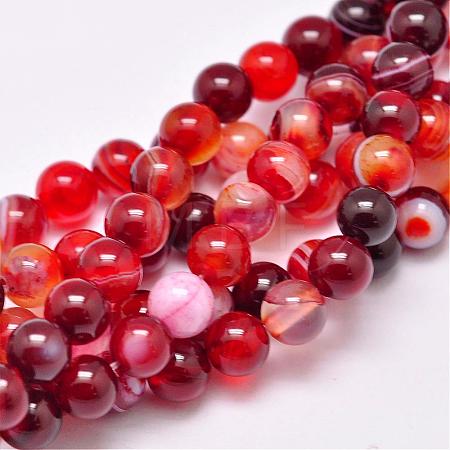 Natural Striped Agate/Banded Agate Bead Strands G-G962-8mm-06-1