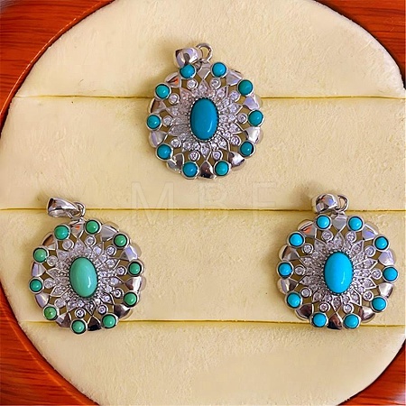 925 Sterling Silver with Dyed Synthetic Turquoise Pendants G-C276-01A-1