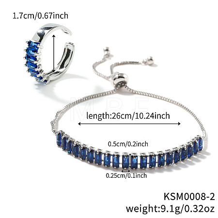 Elegant Fashion Rectangle Brass Rhinestone Slider Bracelets & Cuff Rings Sets LS-TK3165-1-1
