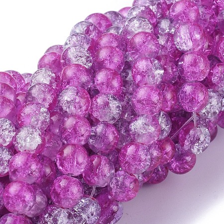 Two Tone Magenta & Light Blue Crackle Glass Round Beads Strands X-CCG-Q002-8mm-09-1