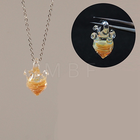 Ocean Handmade Lampwork Heart Pendant 201 Stainless Steel Cable Chain Necklaces WG9777A-03-1