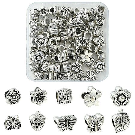 60Pcs 10 Style Tibetan Style Alloy European Beads TIBEB-FS0001-06-1