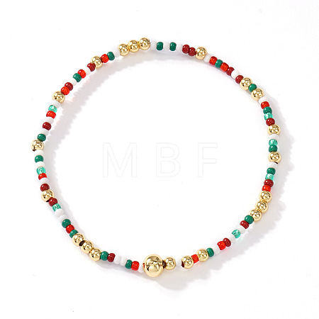 Round Brass & Glass Seed Beaded Stretch Bracelets IE6403-2-1