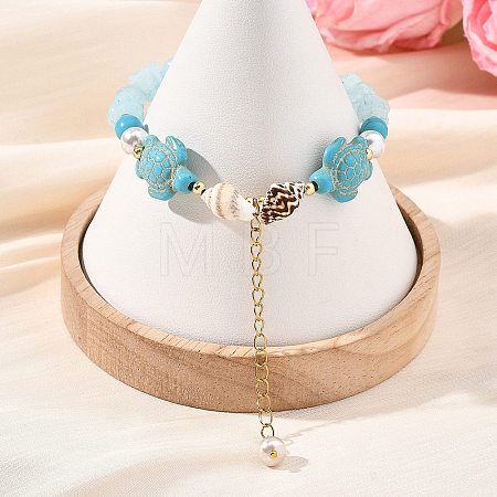 Beachy Natural white Jade Chip Beads & Synthetic Turquoise Charm Bracelets BJEW-JB14140-01-1