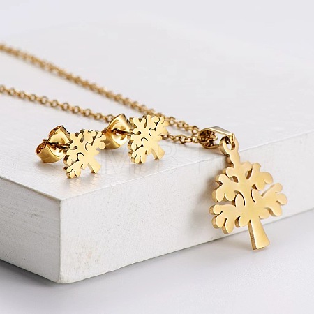201 Stainless Steel Pendant Necklace & Stud Earring Sets FS-WGB816B-21-1