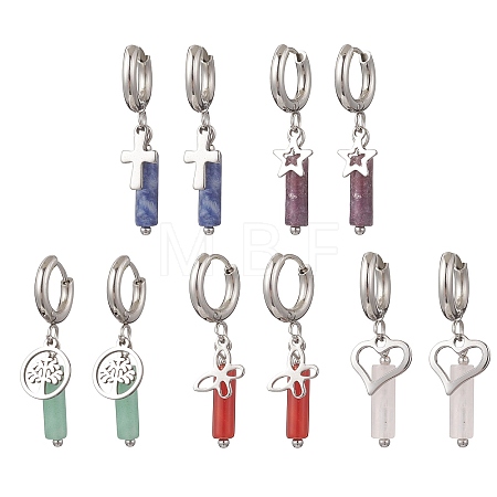 304 Stainless Steel Mixed Stone Column Hoop Earrings EJEW-JE06791-1