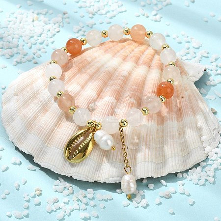 Natural Golden Silk Jade Round Beads Stretch Bracelets BJEW-JB14145-03-1