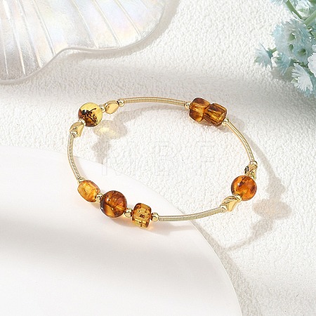 Natural Amber Round Beads Bangles BJEW-JB14500-1