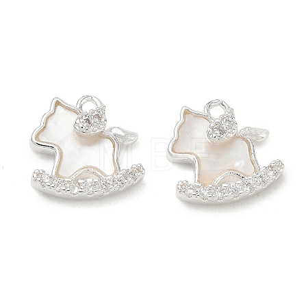 Brass Micro Pave Clear Cubic Zirconia & Natural Shell Charms CU-CBA3F77-02S-1