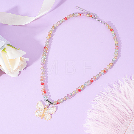 Alloy & Acrylic Butterfly Pendant Beaded Necklaces for Women FS-WG0EB84-04-1