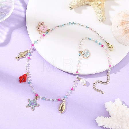 Ocean Alloy Enamel Starfish Octopus Fish Multi Pendant Necklaces NJEW-JN06510-1