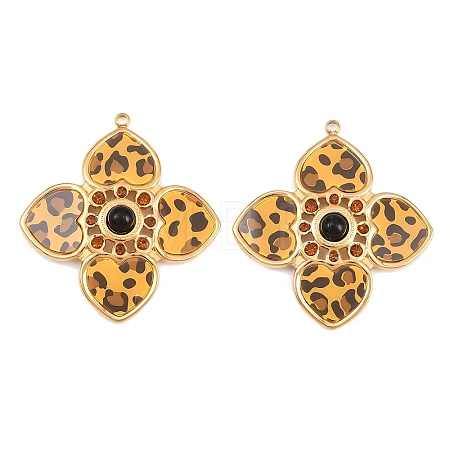 304 Stainless Steel & Resin & Natural Obsidian & Rhinestone Pendants STAS-G394-13G-01-1