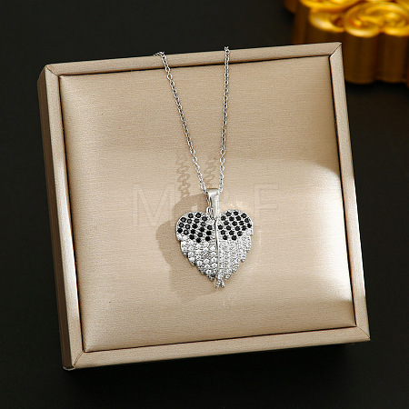 Valentine's Day Love You Heart Wings 304 Stainless Steel Crystal and Jet Rhinestone Pendant Necklaces for Women FS-WGAF6D2-02-1