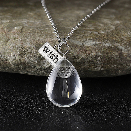 Clear Glass with Dandelion Inside Pendant Necklaces FS-WG96F40-08-1
