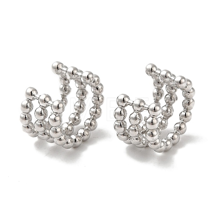 Rack Plating Brass Triple Lines Cuff Earrings EJEW-D073-05P-1