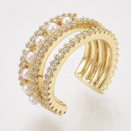 Brass Micro Pave Cubic Zirconia Cuff Earrings X-ZIRC-Q022-027G-NF-1